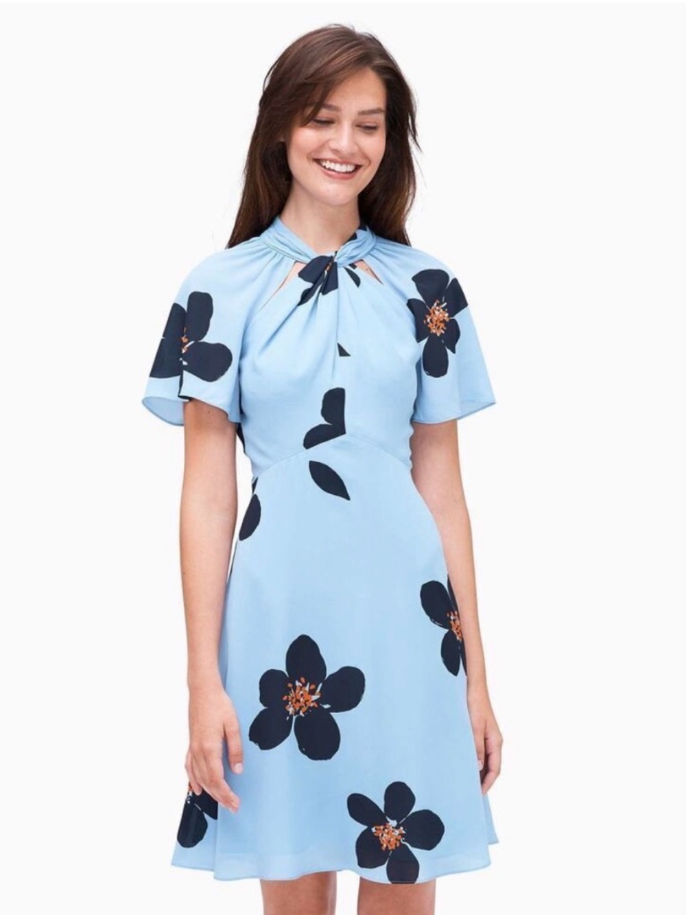 NWOT Kate Spade Grand Flora Twist Neck Dress Blue Heron Floral Mini Dress Size 6